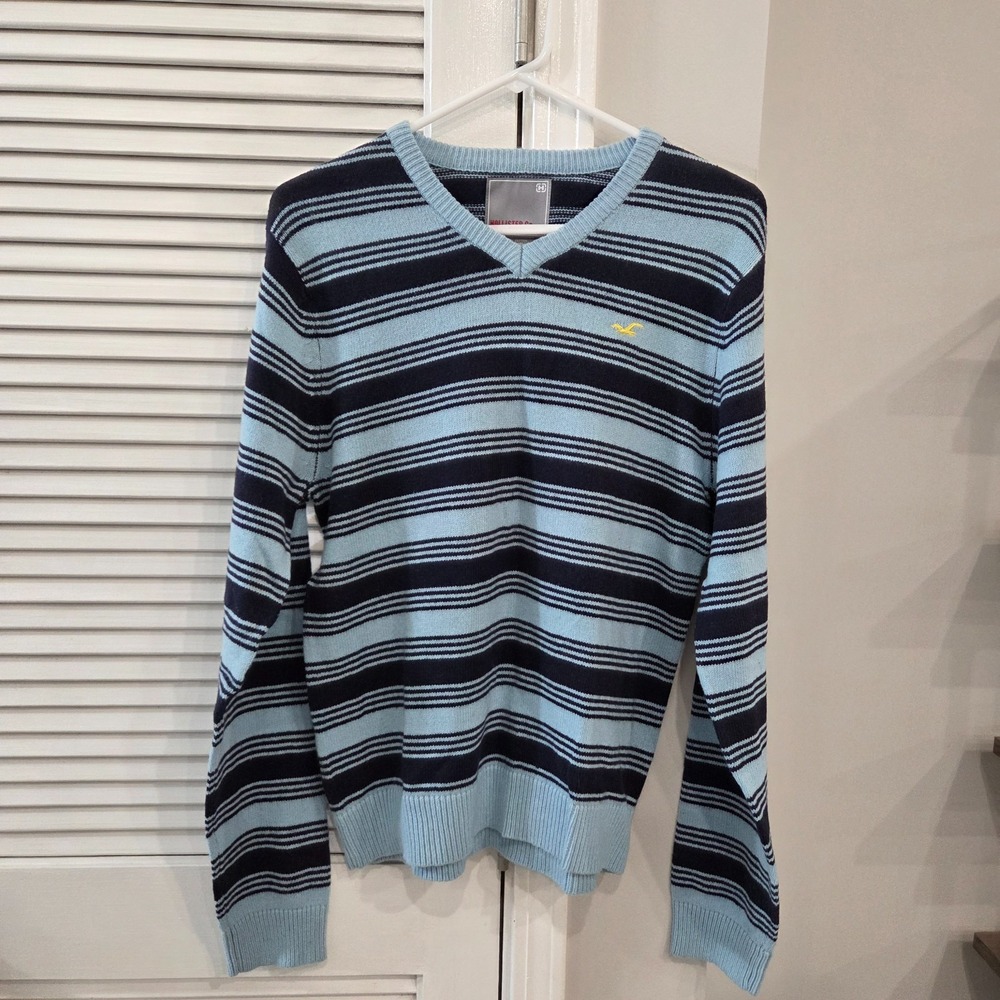 Vintage Mens Hollister Cotton/Wool Navy & Light Blue Sweater Size Med NWT